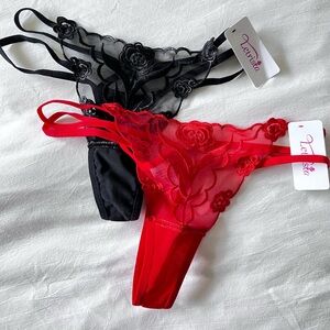 Embroidered sheer mesh lace thong set. Size XS.